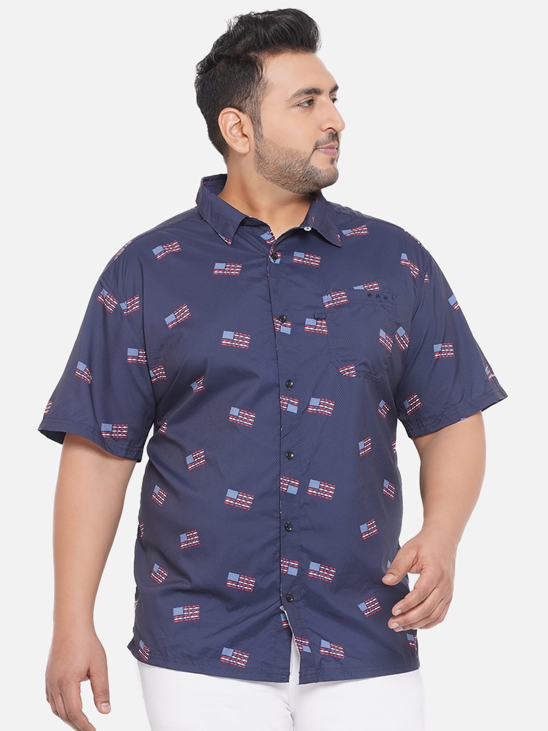

Santonio Plus Size Men Comfort Printed Pure Cotton Casual Shirt, Blue