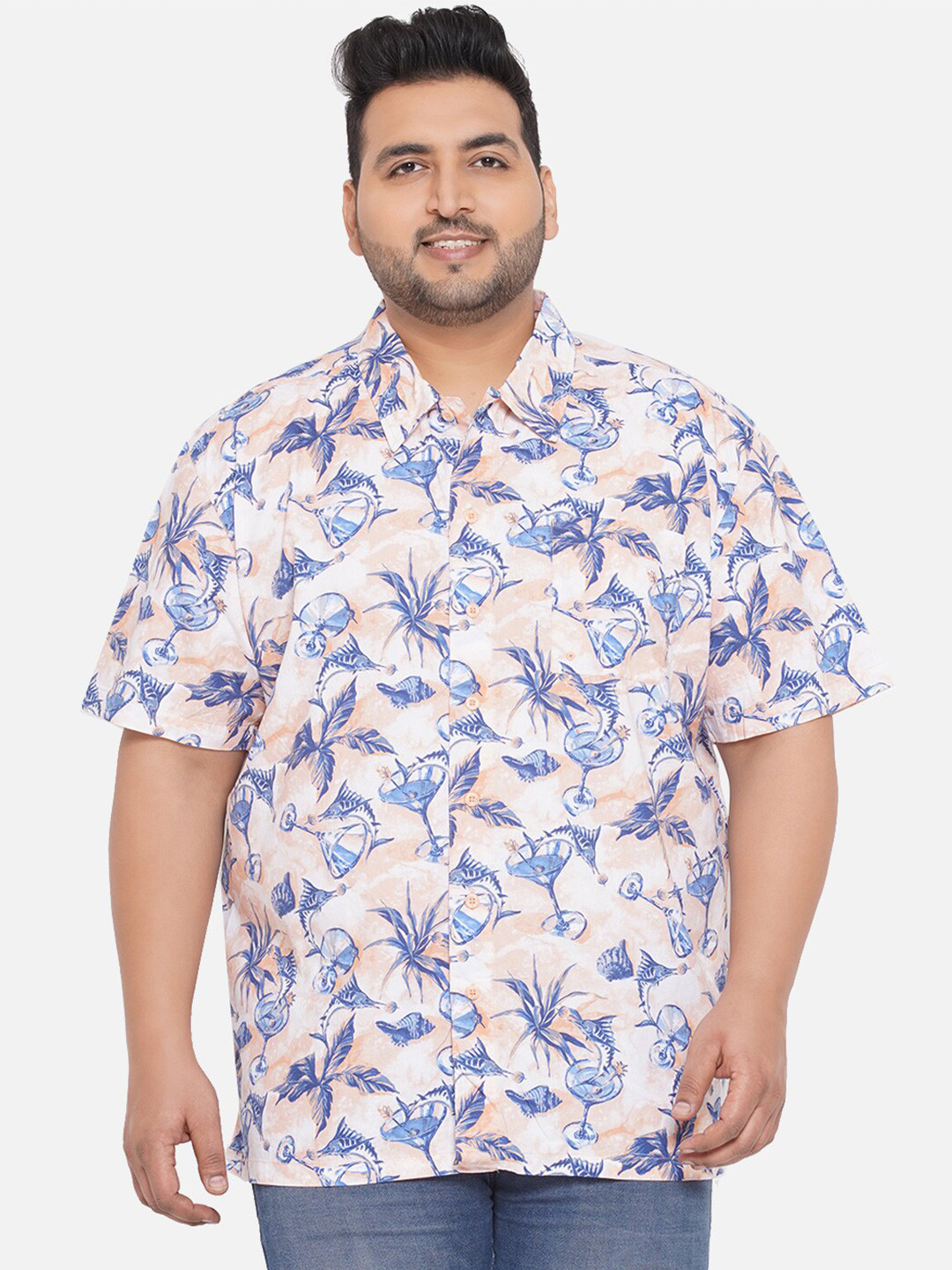 

Santonio Men Plus Size Comfort Printed Pure Cotton Casual Shirt, Peach