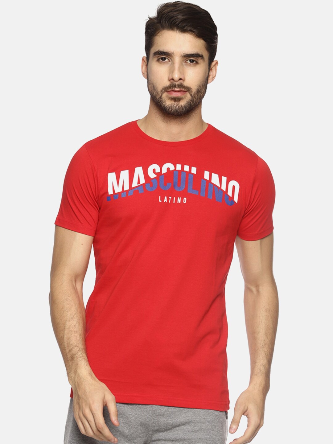 

Masculino Latino Men Typography Printed Cotton T-shirt, Red