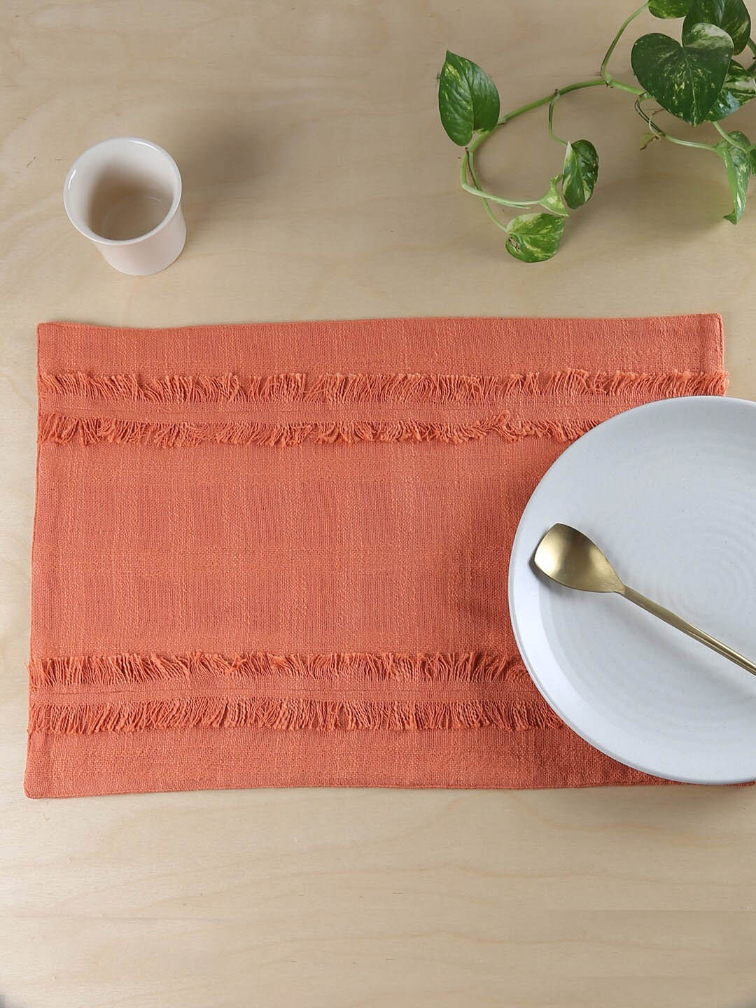 

House This Barkheda Rust Self Design Cotton Table Placemat
