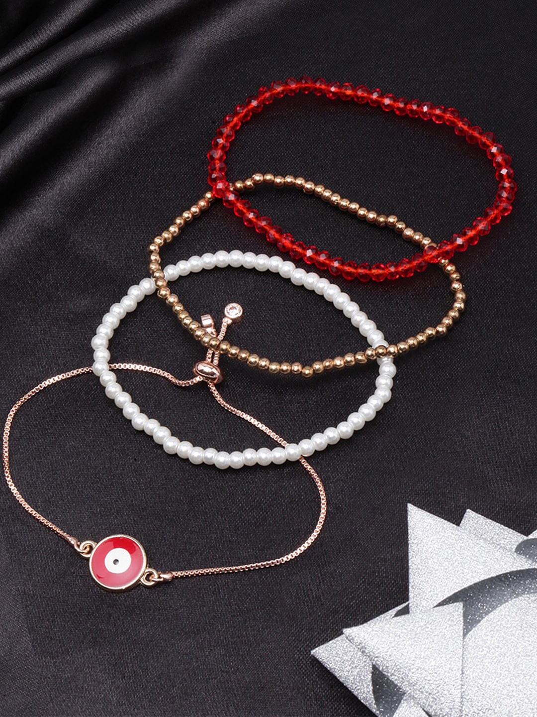 

DIVA WALK Women Set Of 4 Rose Gold-Plated Charm Bracelet
