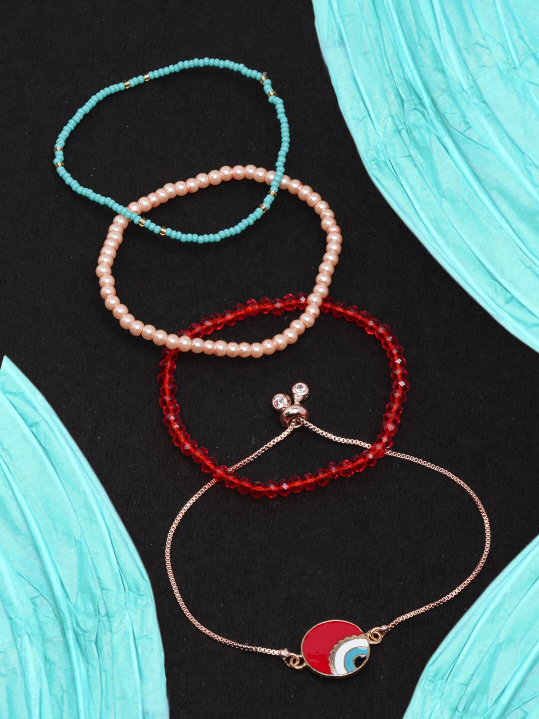 

DIVA WALK Women Set Of 4 Rose Gold-Plated Bracelet