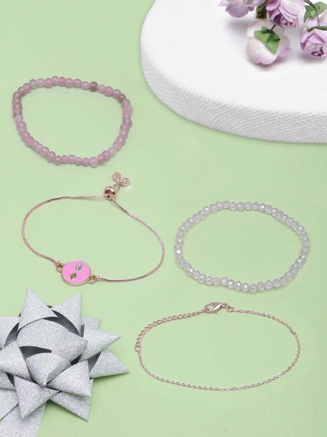 

DIVA WALK Women Set Of 4 Rose Gold-Plated Bracelet
