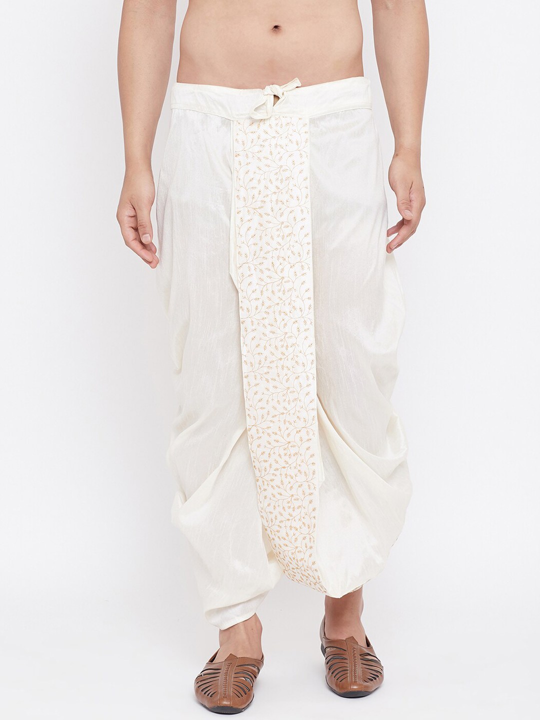 

VASTRAMAY Men Embroidered Dhoti Pants, Cream