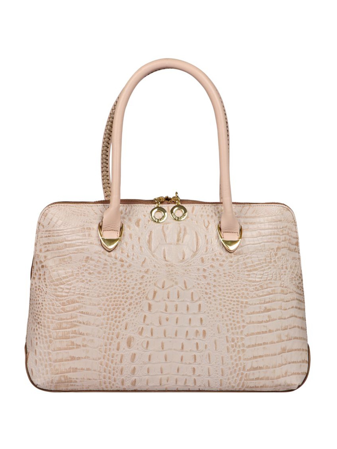 

Hidesign Cream-Coloured Textured Leather Structured Handheld Bag with Quilted