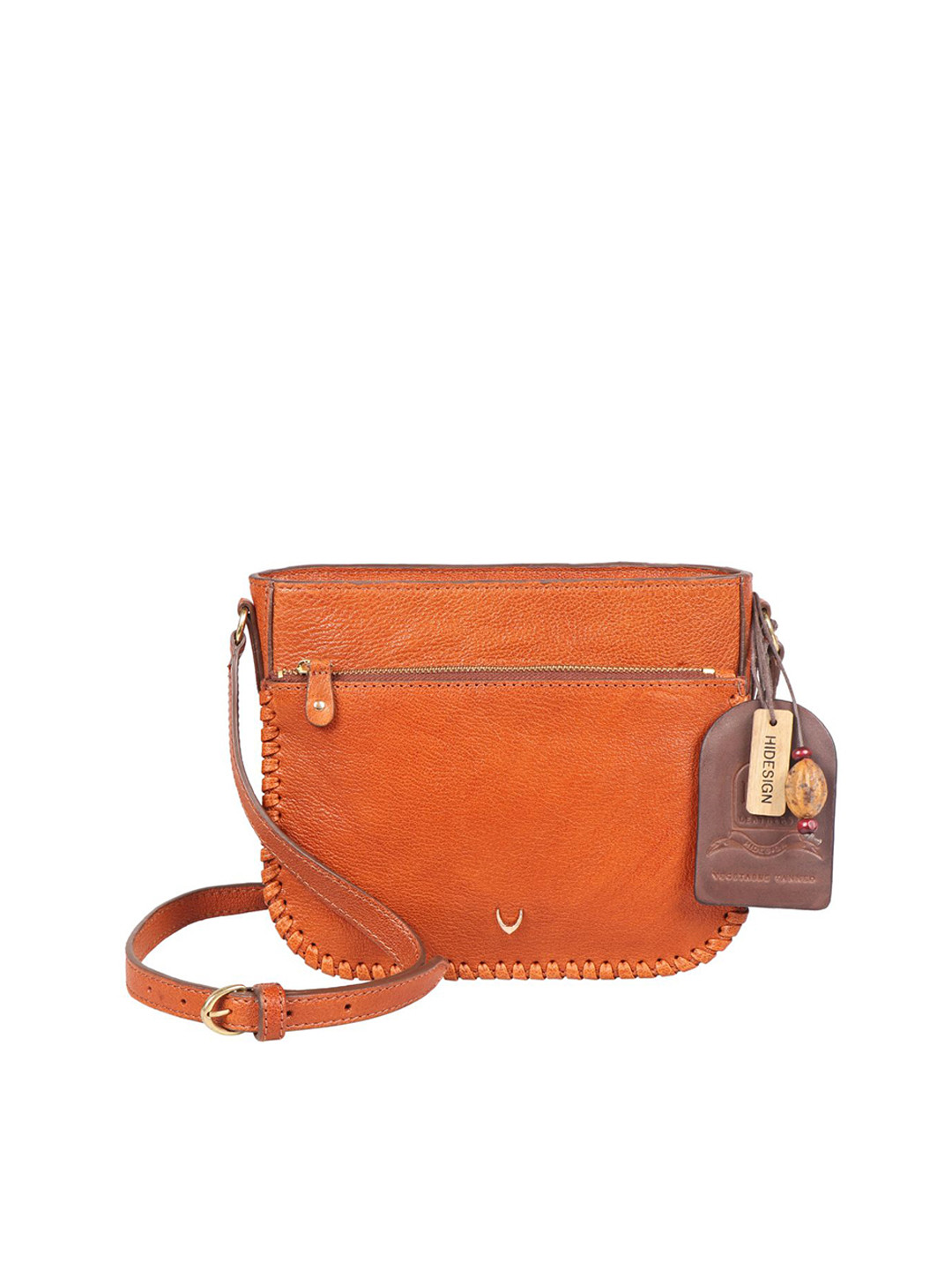 

Hidesign Women Textured Leather Structured Sling Bag with Tasselled, Orange