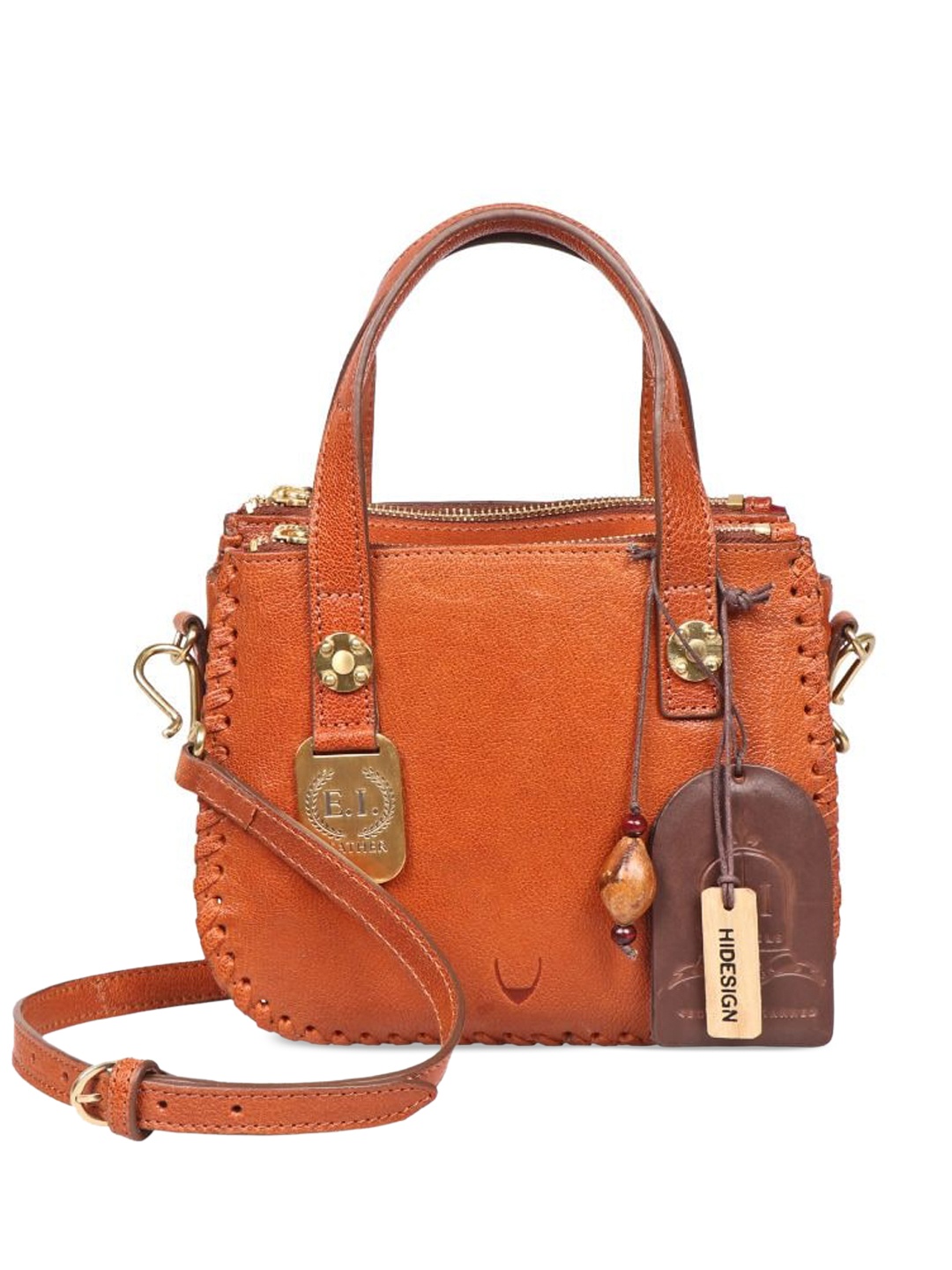 

Hidesign Women Embellished Leather Structured Handheld Bag, Orange