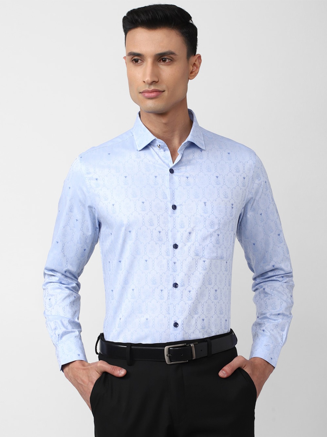 

Peter England Elite Men Floral Printed Cotton Formal Shirt, Blue