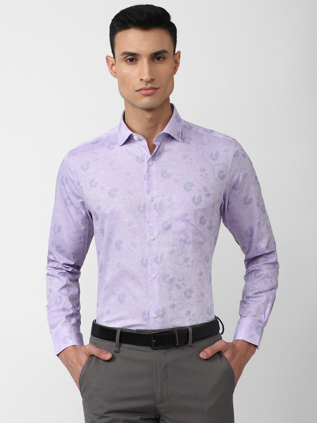 

Peter England Elite Men Floral Printed Cotton Formal Shirt, Purple
