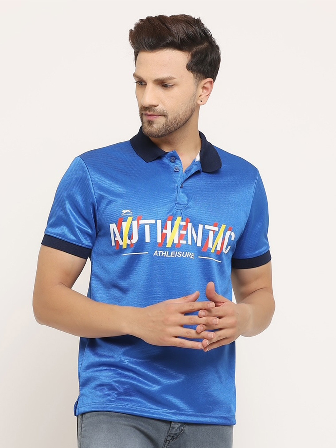 

Shiv Naresh Men Typography Printed Polo Collar T-shirt, Blue