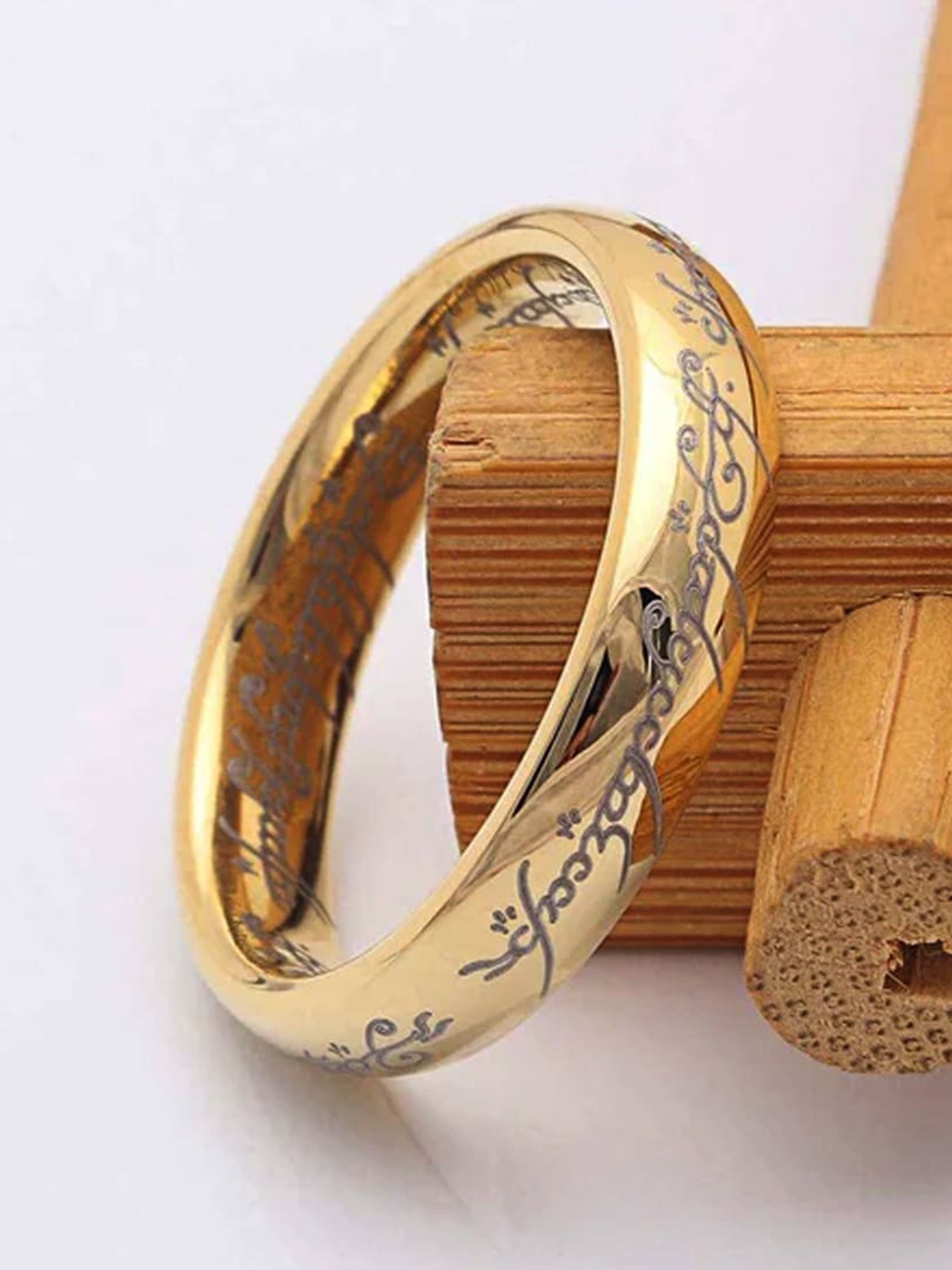 

Yellow Chimes Men Gold-Plated Stainless Steel Engraved Band Ring