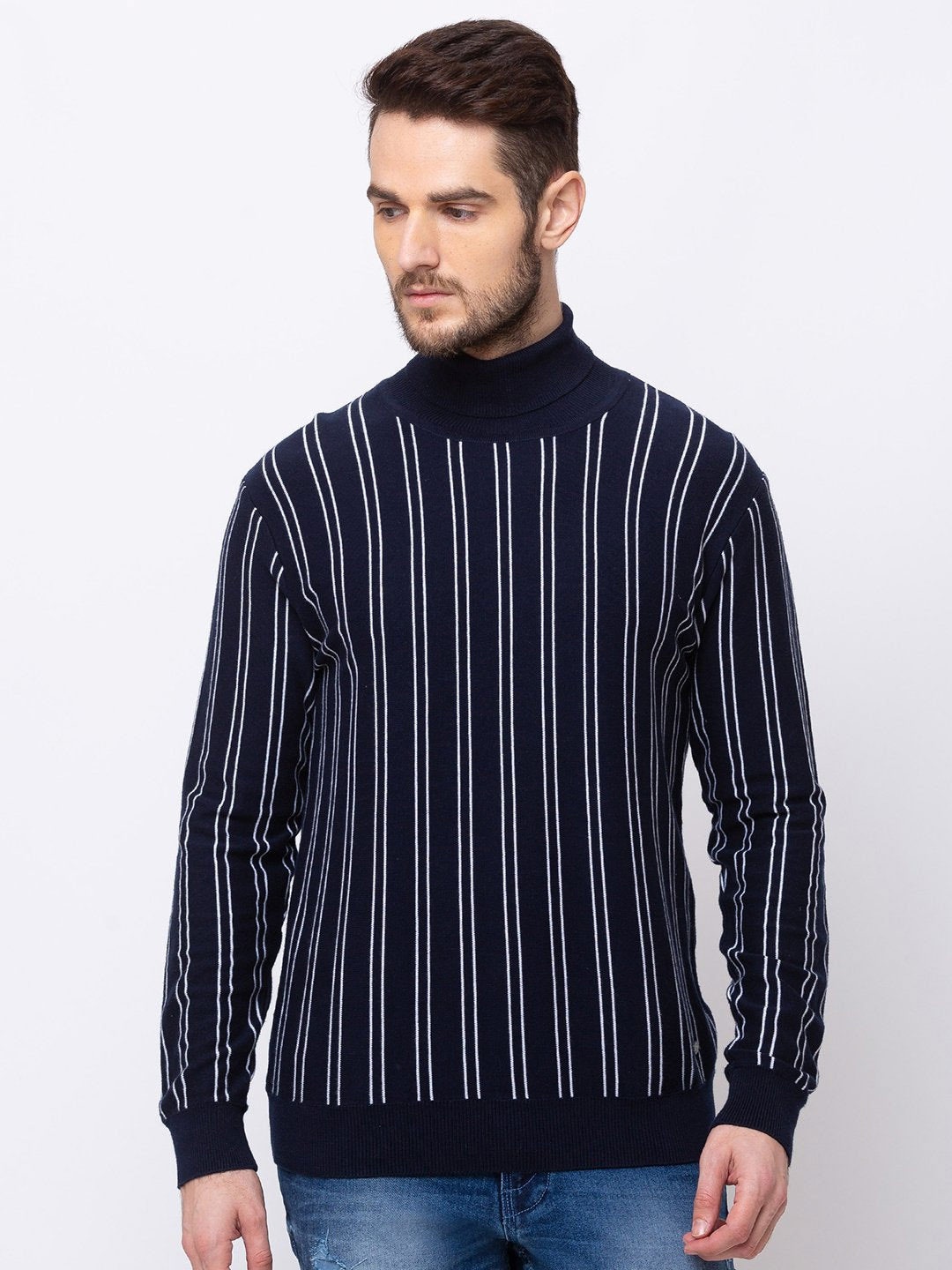 

Status Quo Men Striped Cotton Sweatshirt, Navy blue