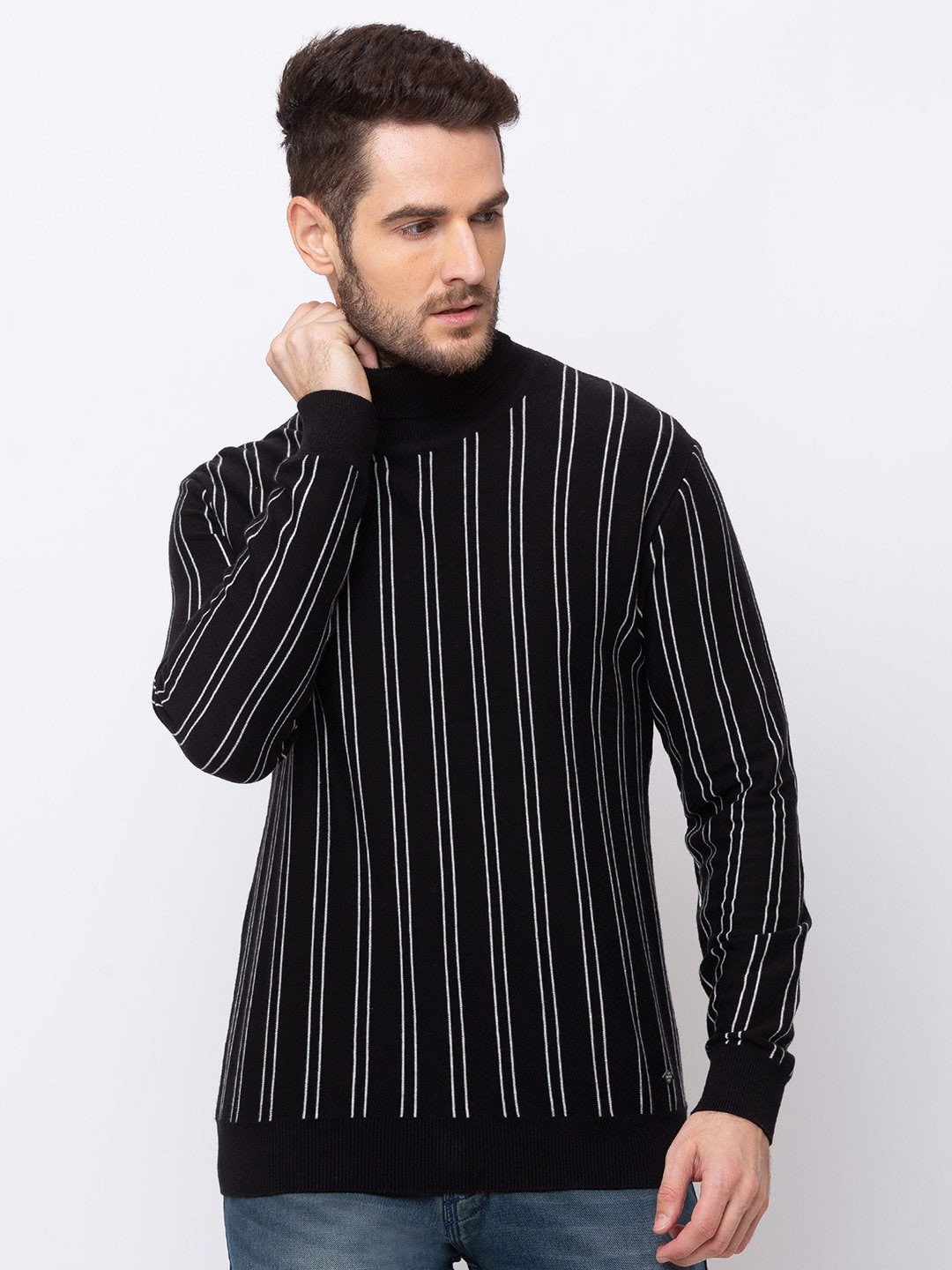 

Status Quo Men Striped Sweatshirt, Black