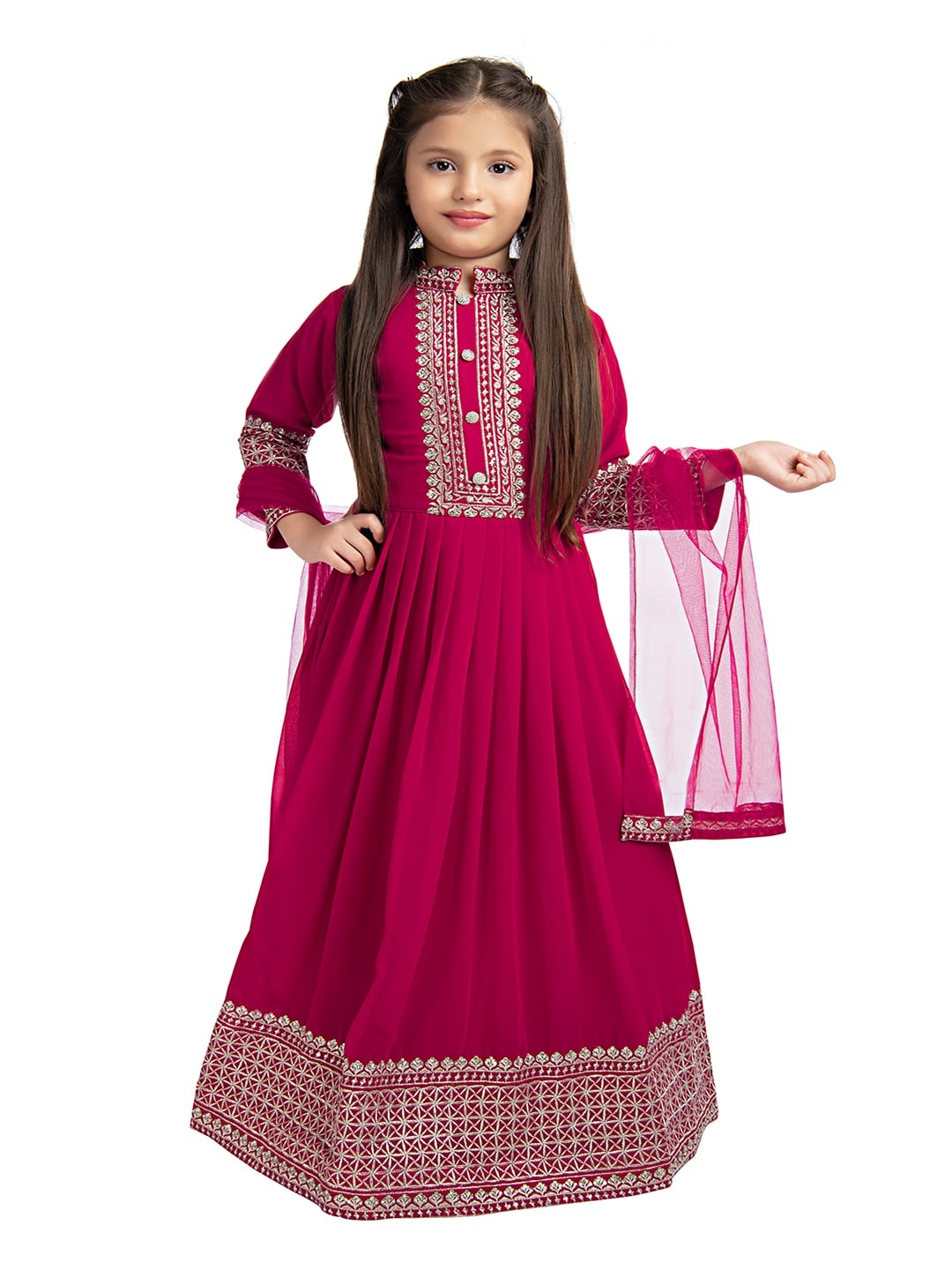 

Tiny Kingdom Girls Embellished Georgette Maxi Dress with Dupatta, Pink