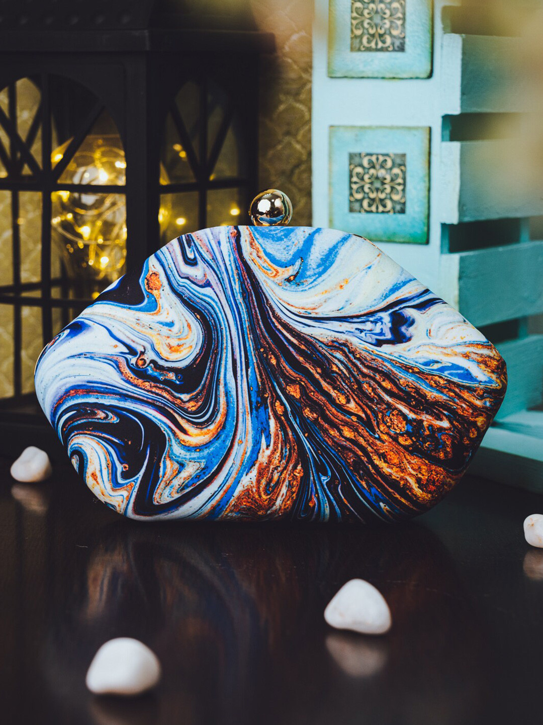 

NR By Nidhi Rathi Printed Box Clutch, Blue