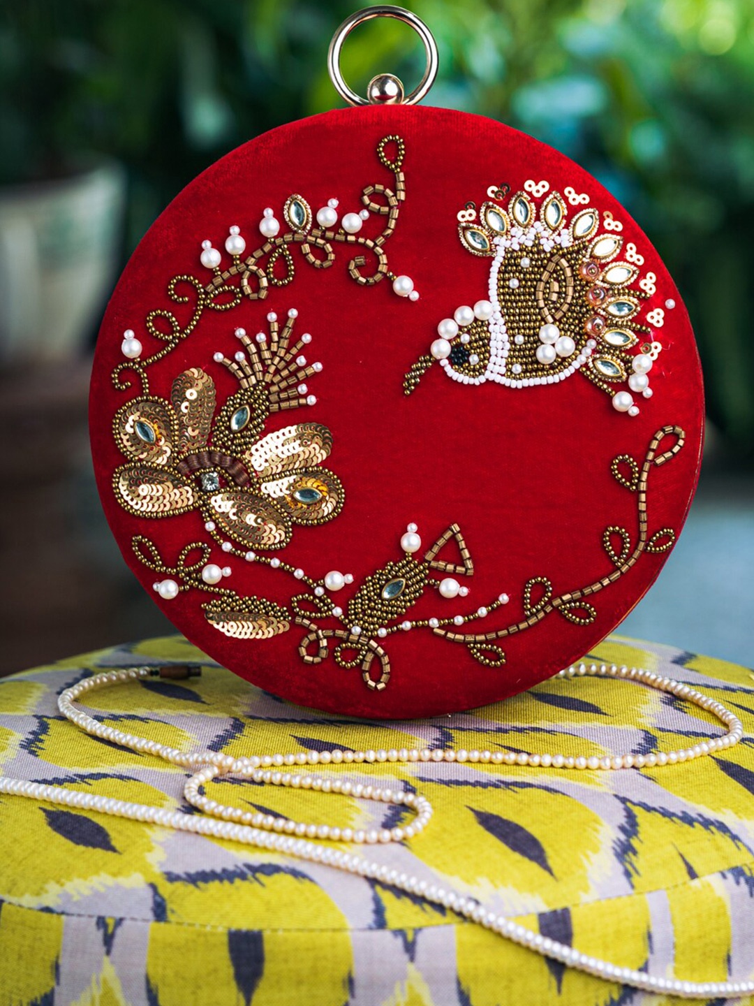 

NR By Nidhi Rathi Embroidered Embellished Box Clutch, Red