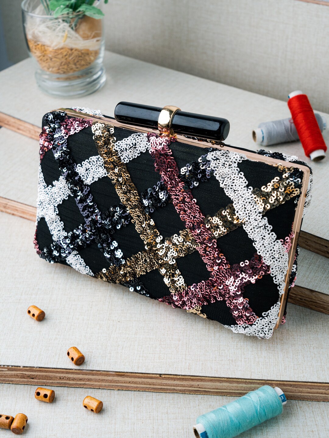 

NR By Nidhi Rathi Embellished Box Clutch, Black