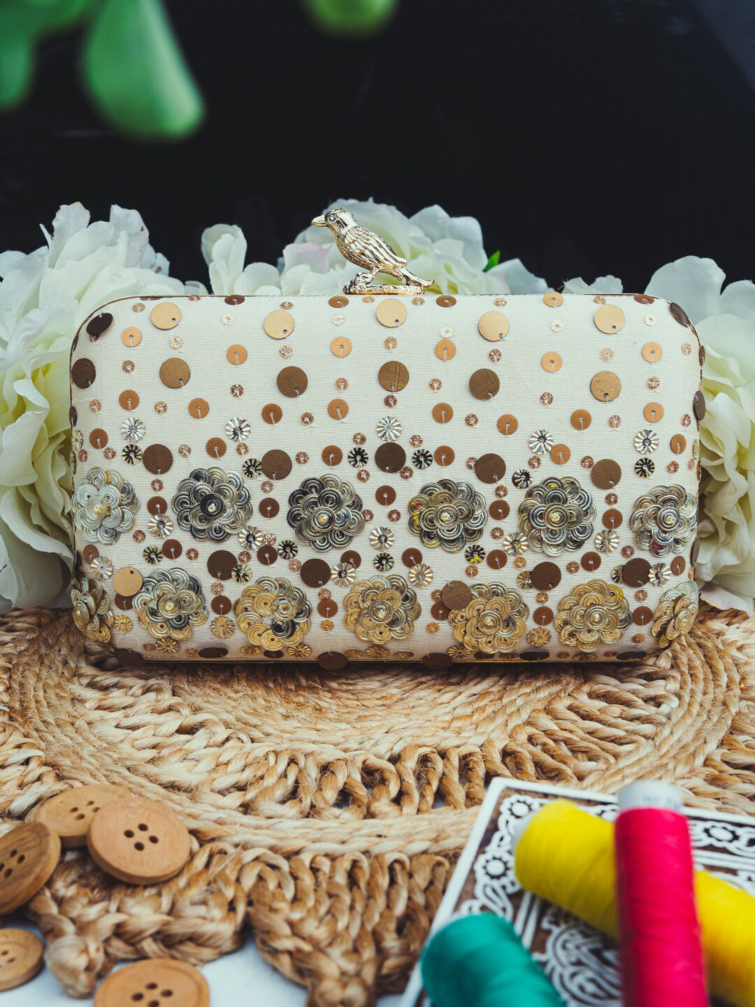 

NR By Nidhi Rathi Embroidered Box Clutch, Beige