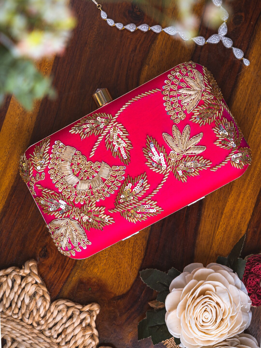 

NR By Nidhi Rathi Embroidered Box Clutch, Pink