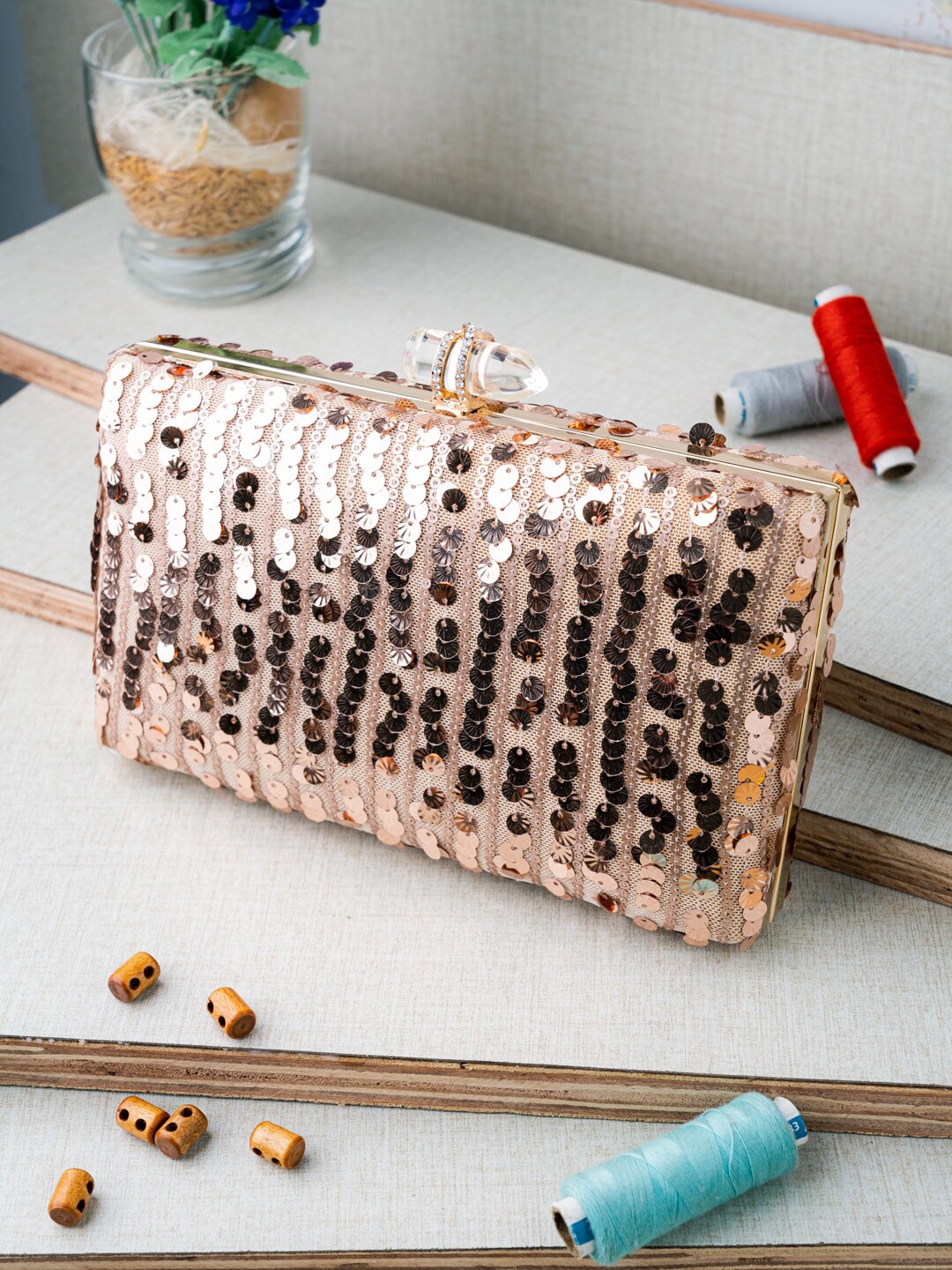 

NR By Nidhi Rathi Embellished Box Clutch, Gold