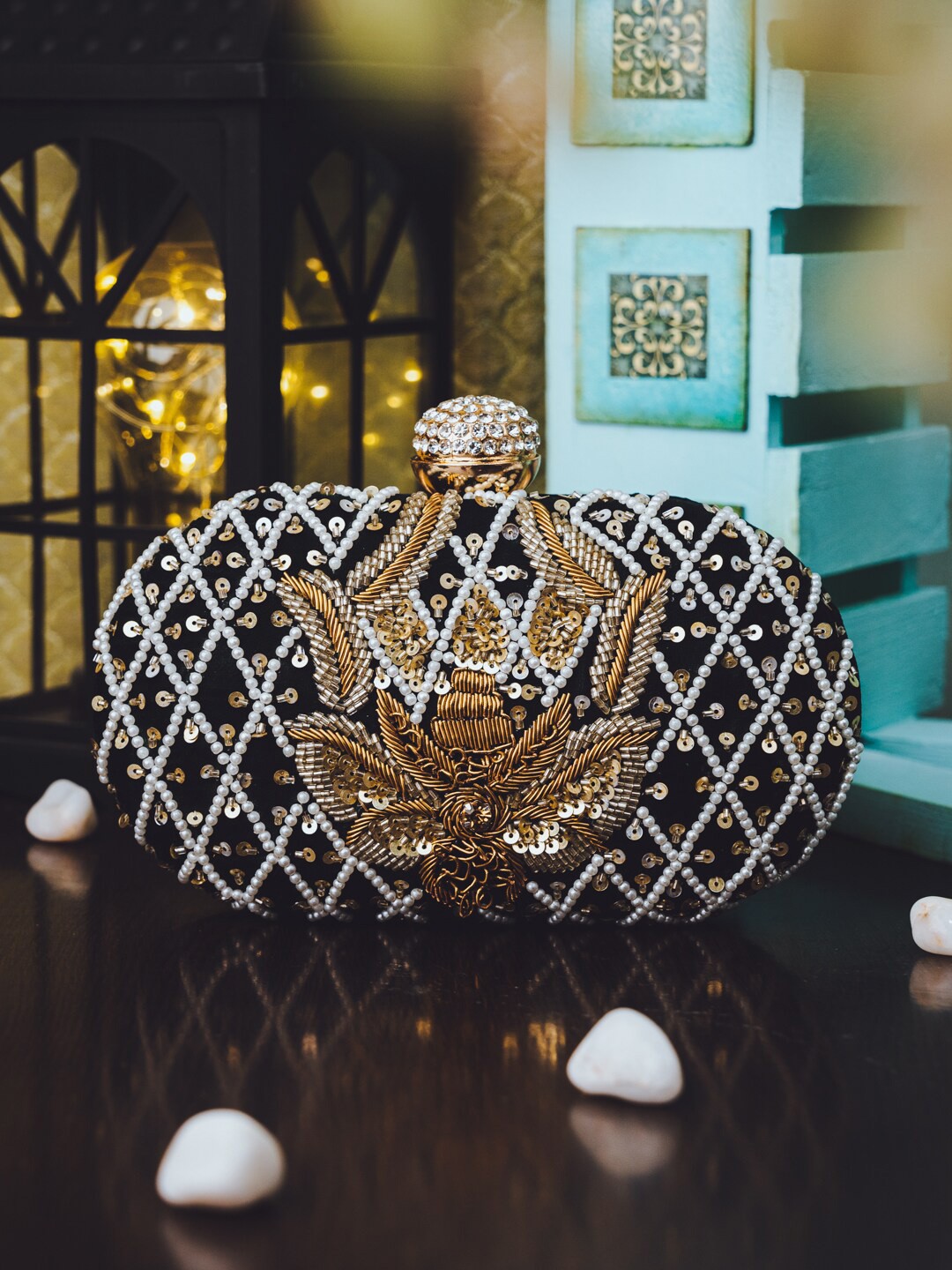 

NR By Nidhi Rathi Embellished Box Clutch, Green