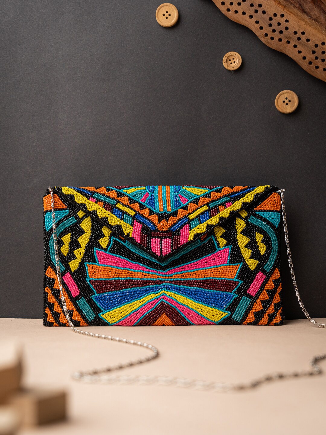 

NR By Nidhi Rathi Embellished Envelope Clutch, Black