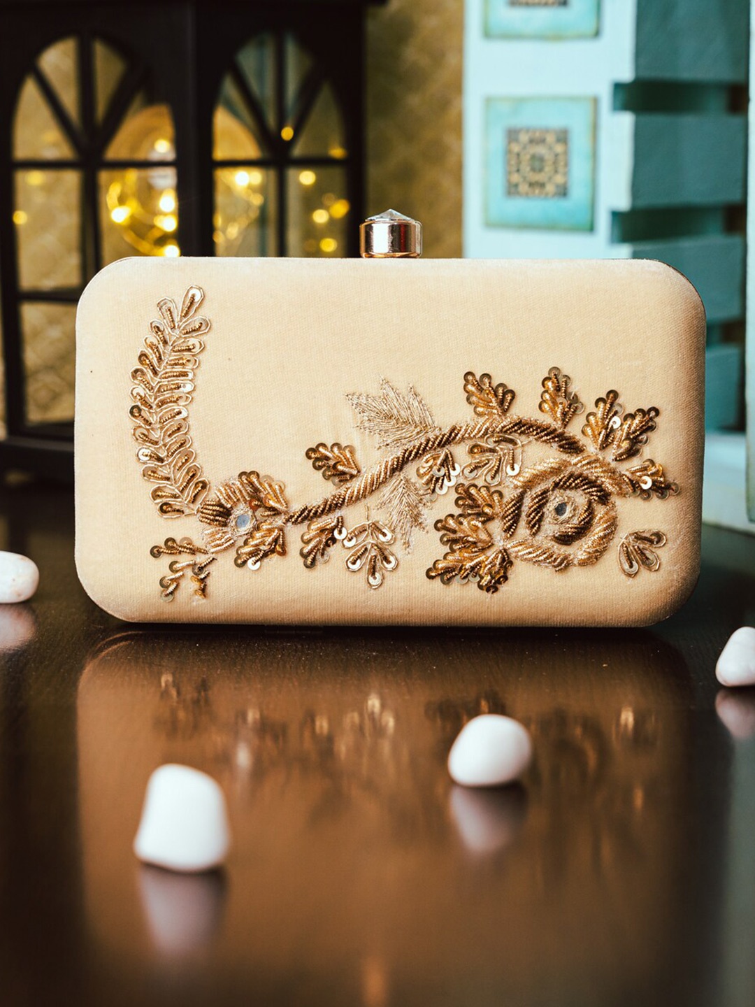 

NR By Nidhi Rathi Embellished Box Clutch, Cream