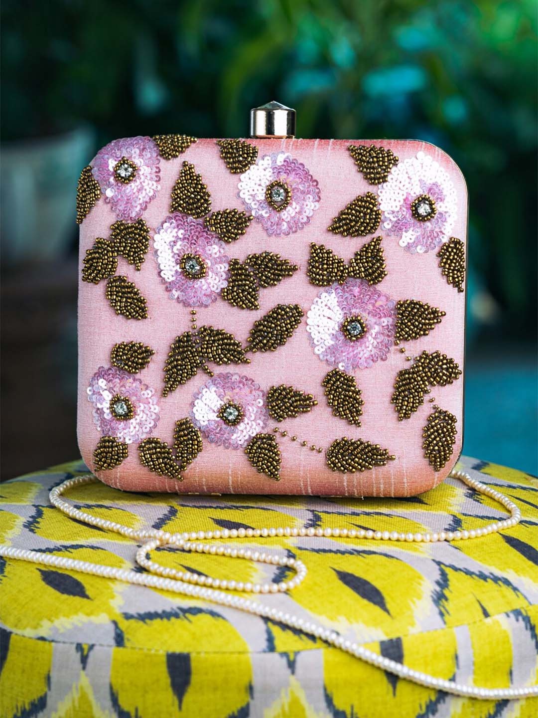 

NR By Nidhi Rathi Embellished Box Clutch, Rose