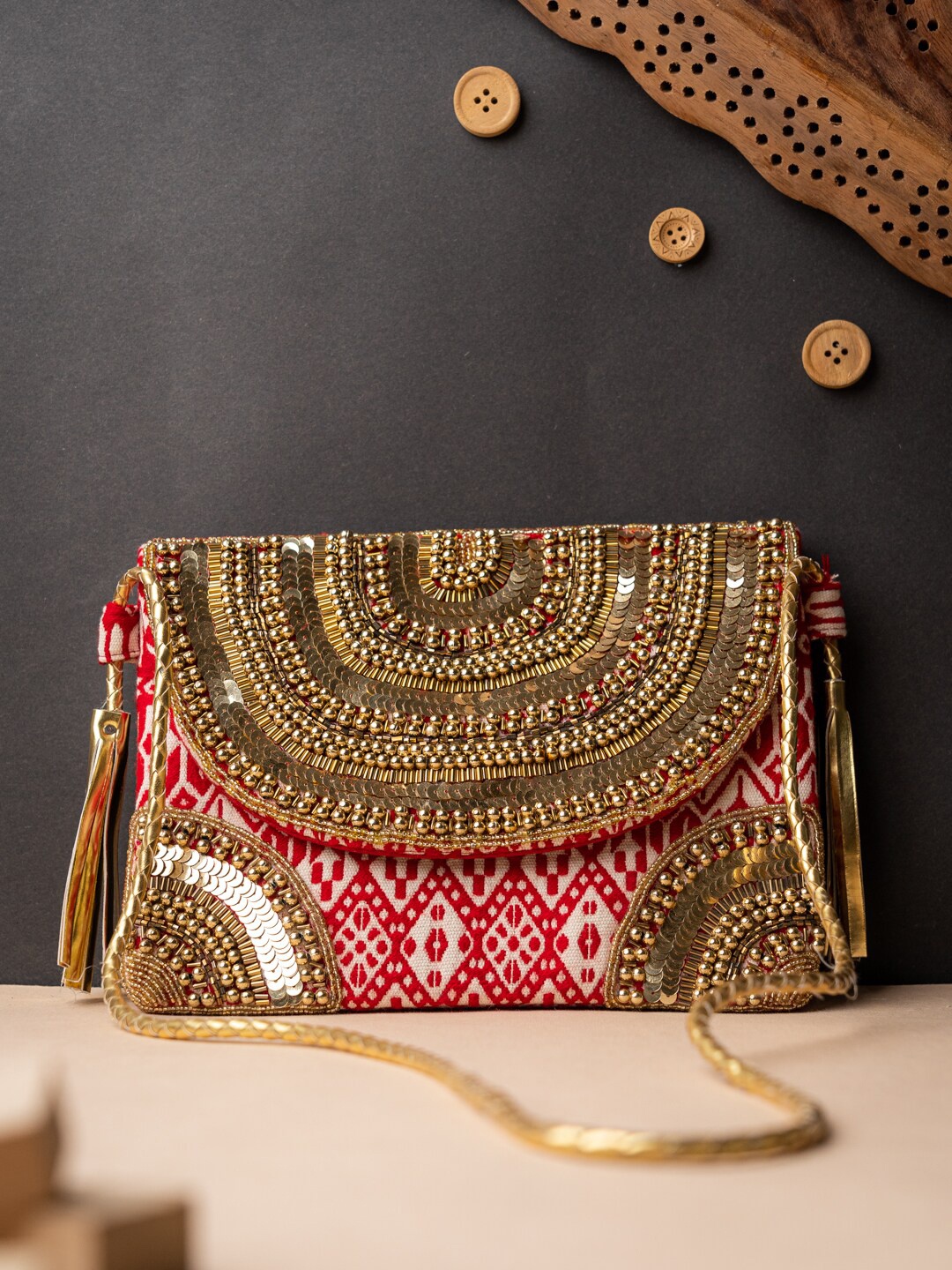 

NR By Nidhi Rathi Embroidered Embroidered Envelope Clutch, Red