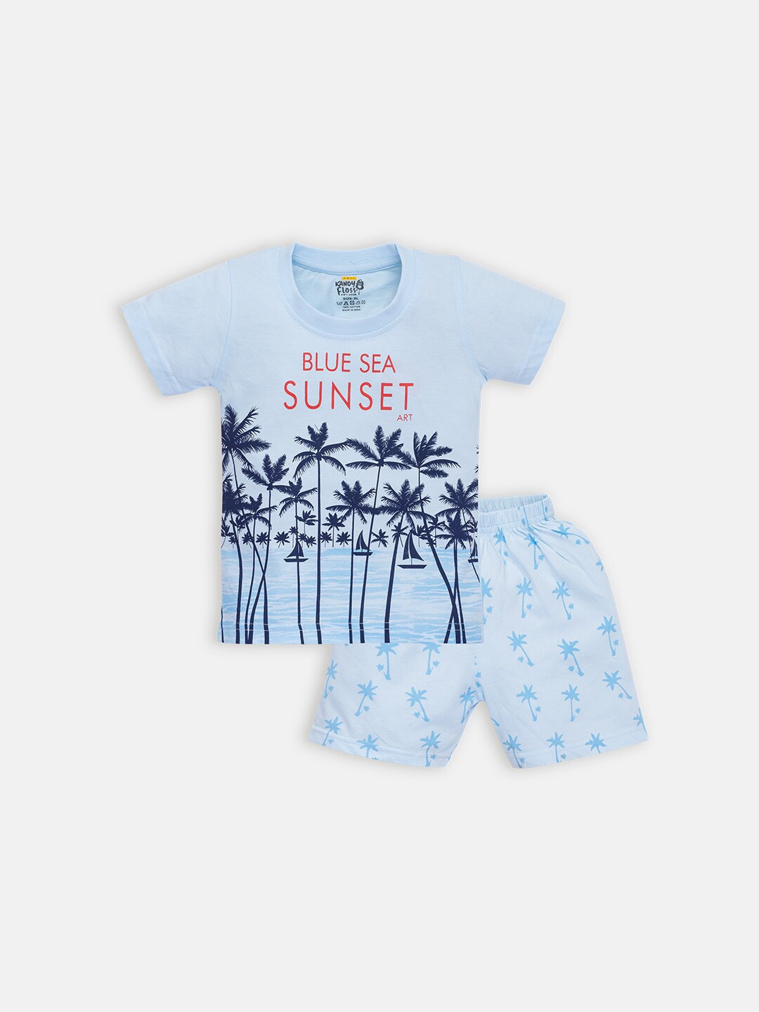 

AMUL Kandyfloss Boys Printed Pure Cotton T-shirt with Shorts, Blue