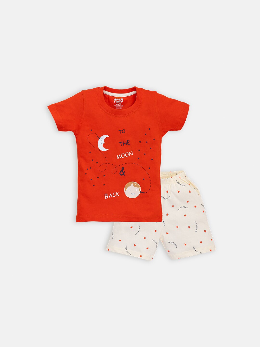 

AMUL Kandyfloss Boys Printed Pure Cotton T-shirt with Shorts, Red