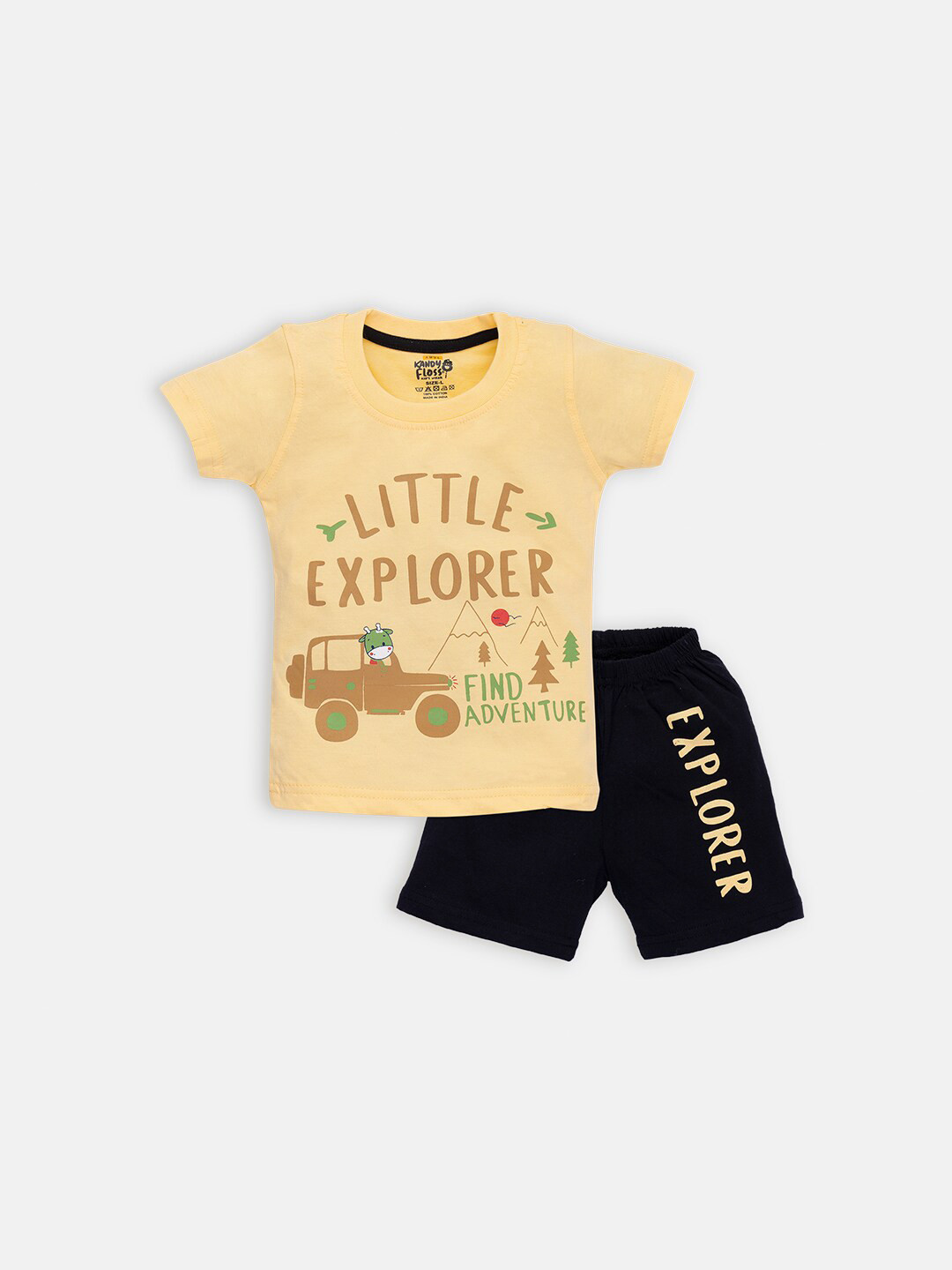 

AMUL Kandyfloss Boys Printed Pure Cotton T-shirt with Shorts, Yellow