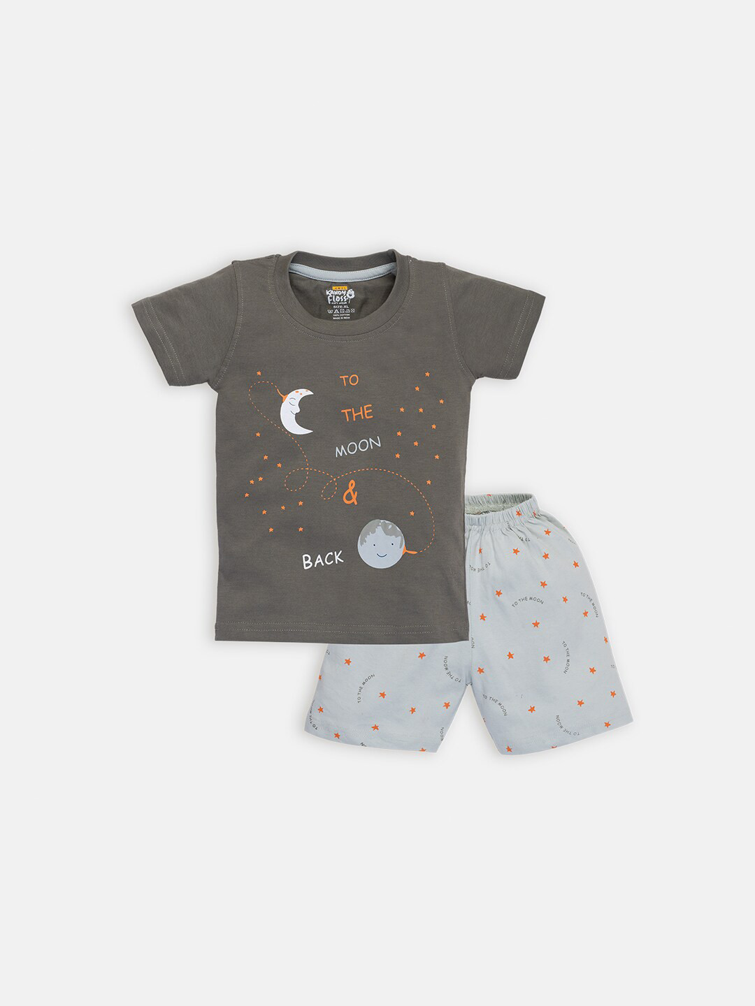 

AMUL Kandyfloss Boys Printed Pure Cotton T-shirt with Shorts, Grey