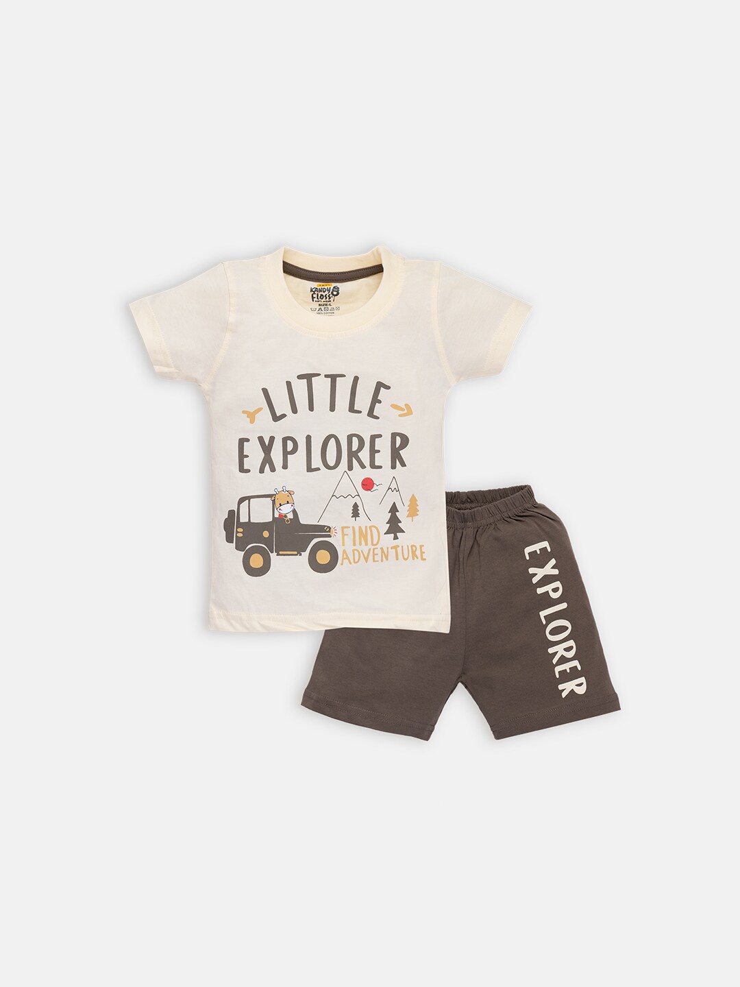 

AMUL Kandyfloss Boys Printed Pure Cotton Top with Shorts, Cream