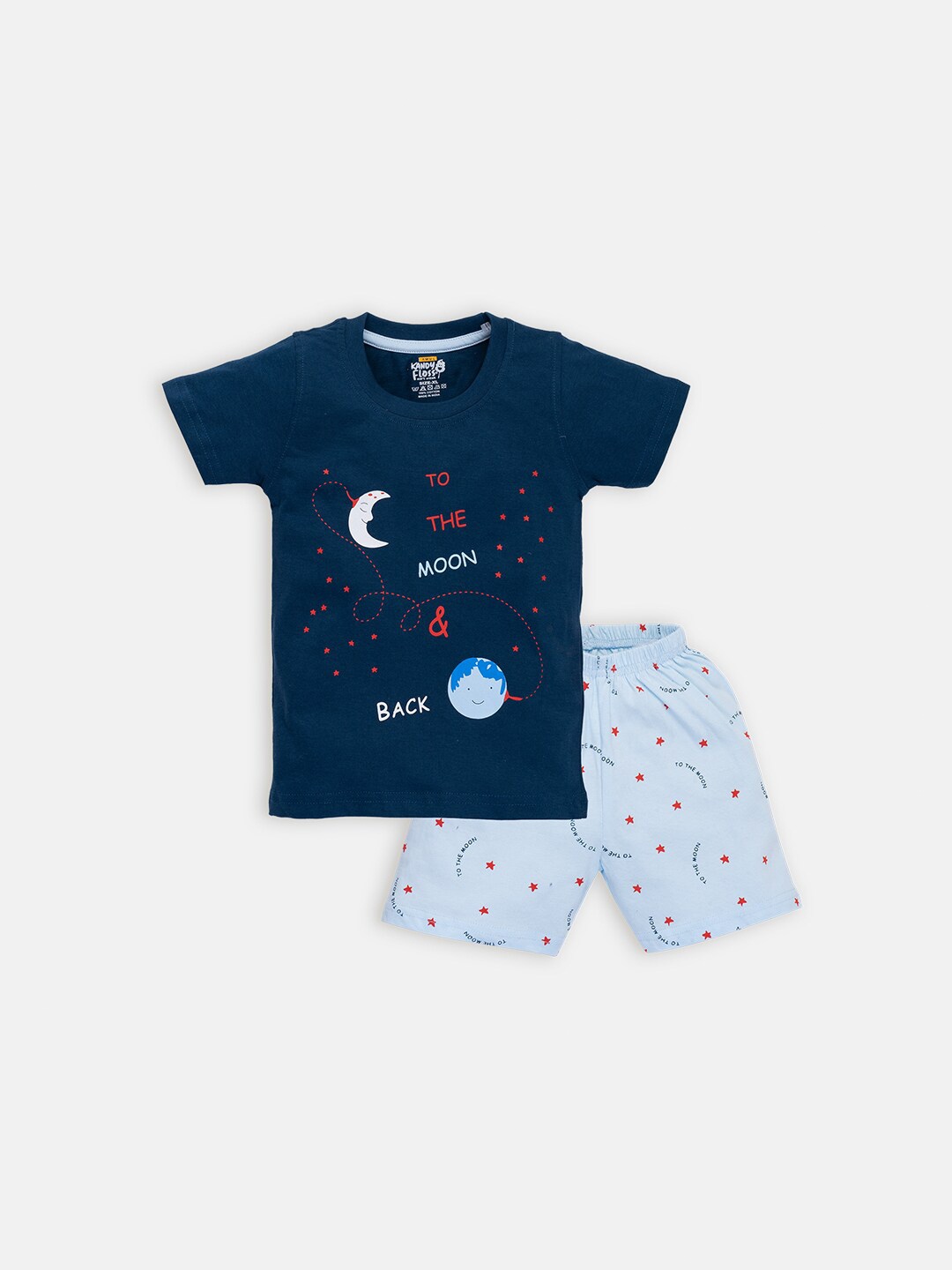 

AMUL Kandyfloss Boys Printed Pure Cotton T-shirt with Shorts, Navy blue