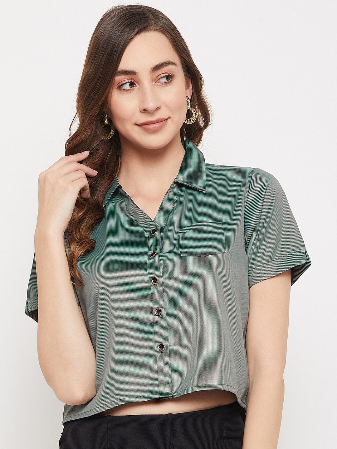 

Ruhaans Women Green Classic Casual Shirt