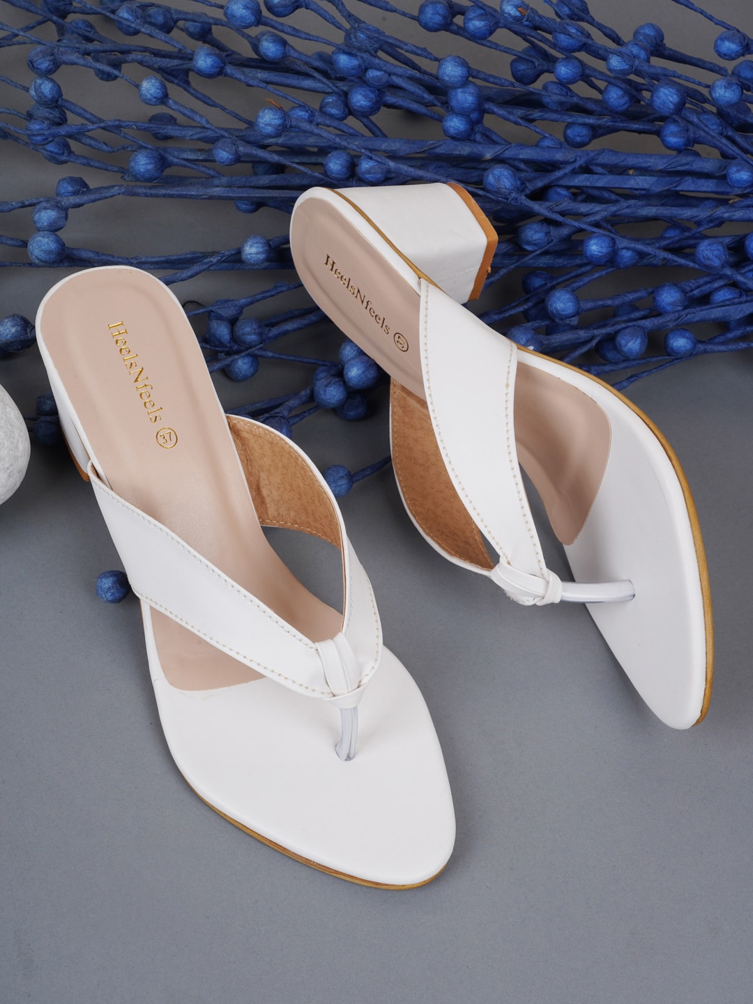 

HEELSNFEELS Women Solid Block Heels, White