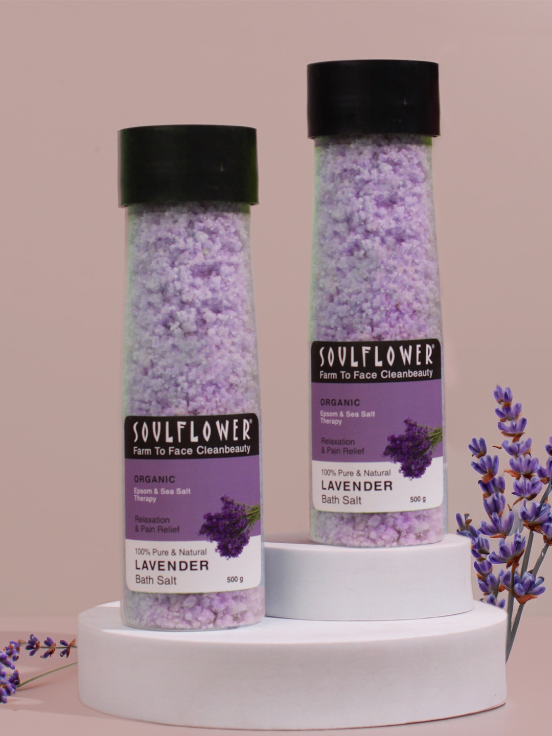 

Soulflower Set of 2 Lavender Epsom Bath Salt for Muscle Pain Relief Foot Spa - 500g each