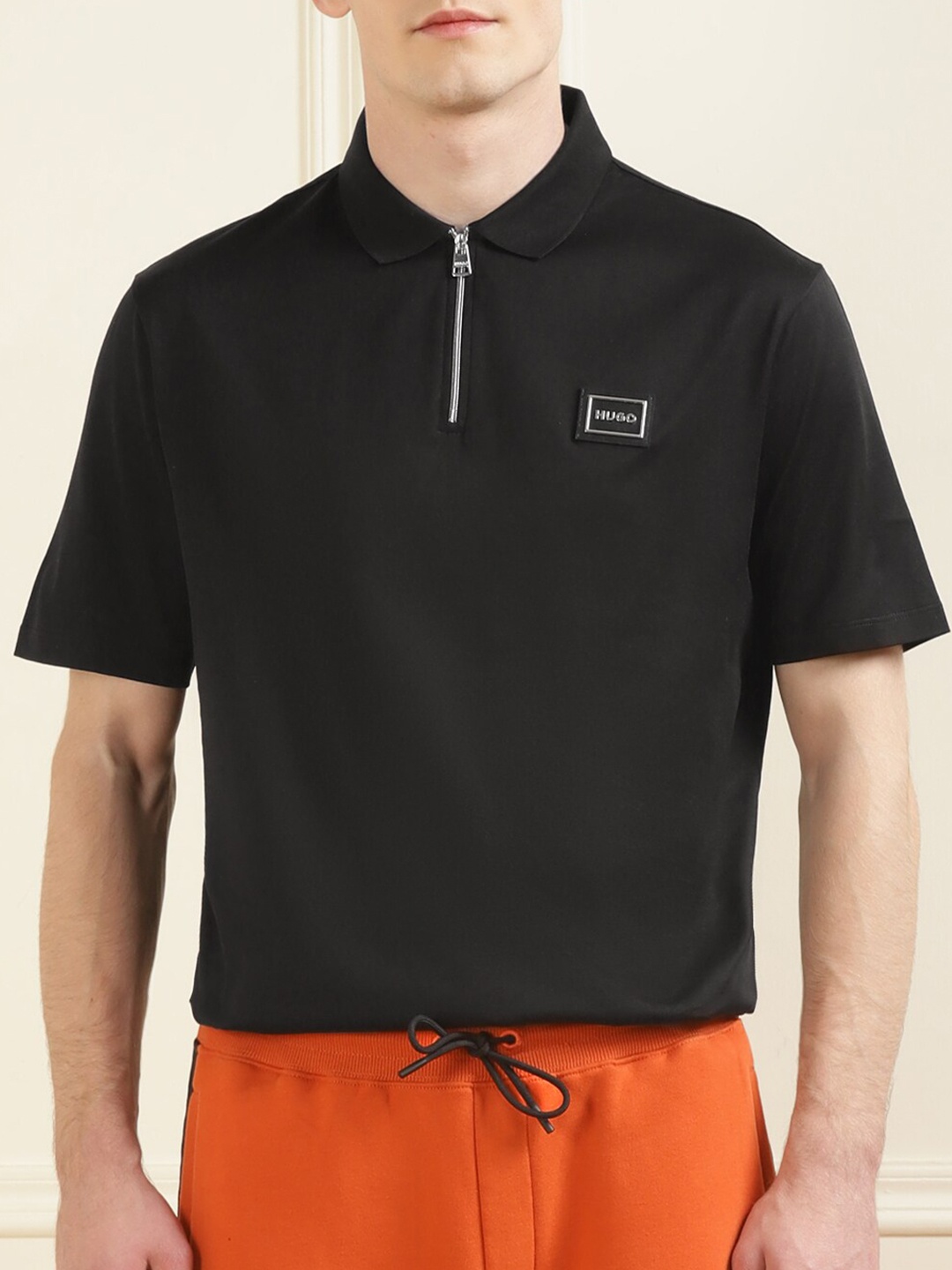 

HUGO Men Polo Collar Pure Cotton T-shirt, Black