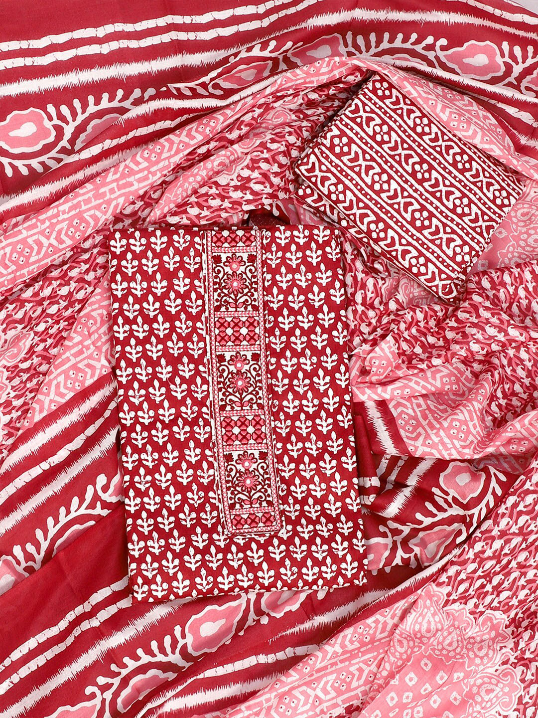 

SALWAR STUDIO Printed Pure Cotton Unstitched Dress Material, Maroon