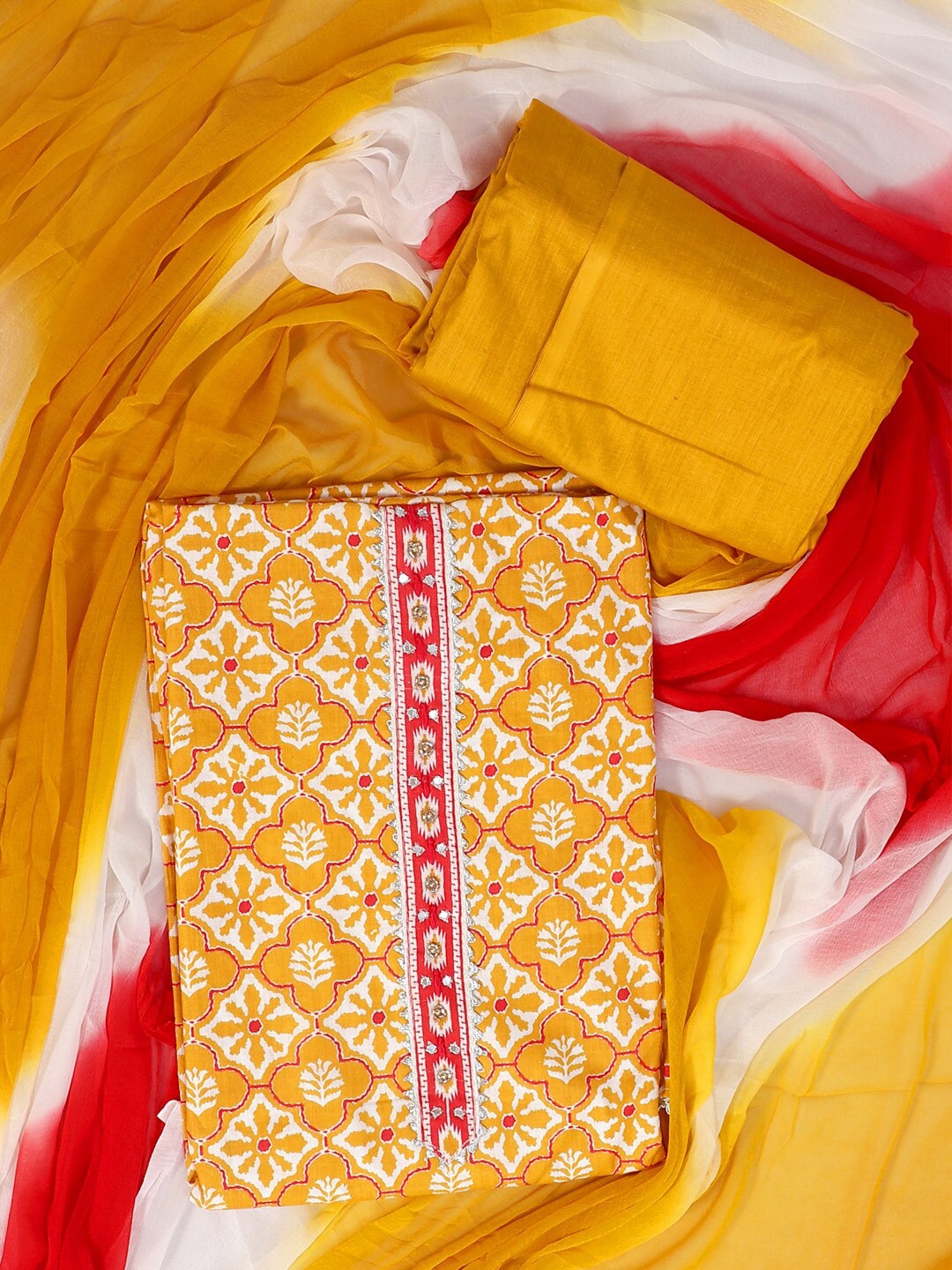 

SALWAR STUDIO Printed Pure Cotton Unstitched Dress Material, Mustard