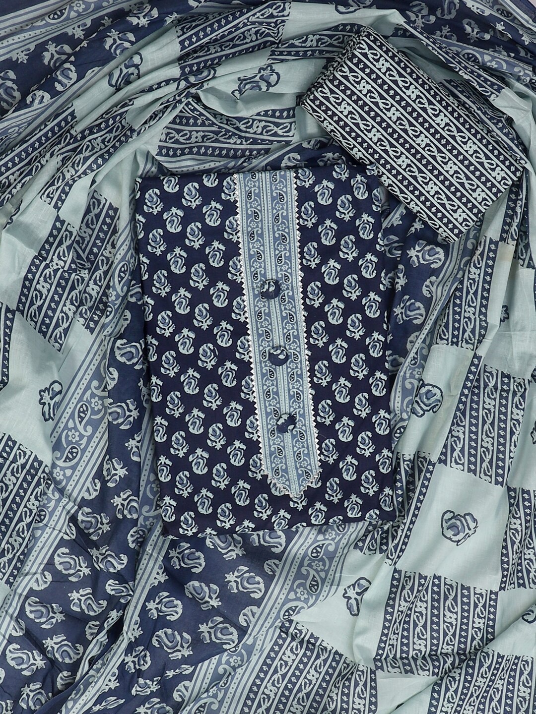 

SALWAR STUDIO Printed Pure Cotton Unstitched Dress Material, Navy blue