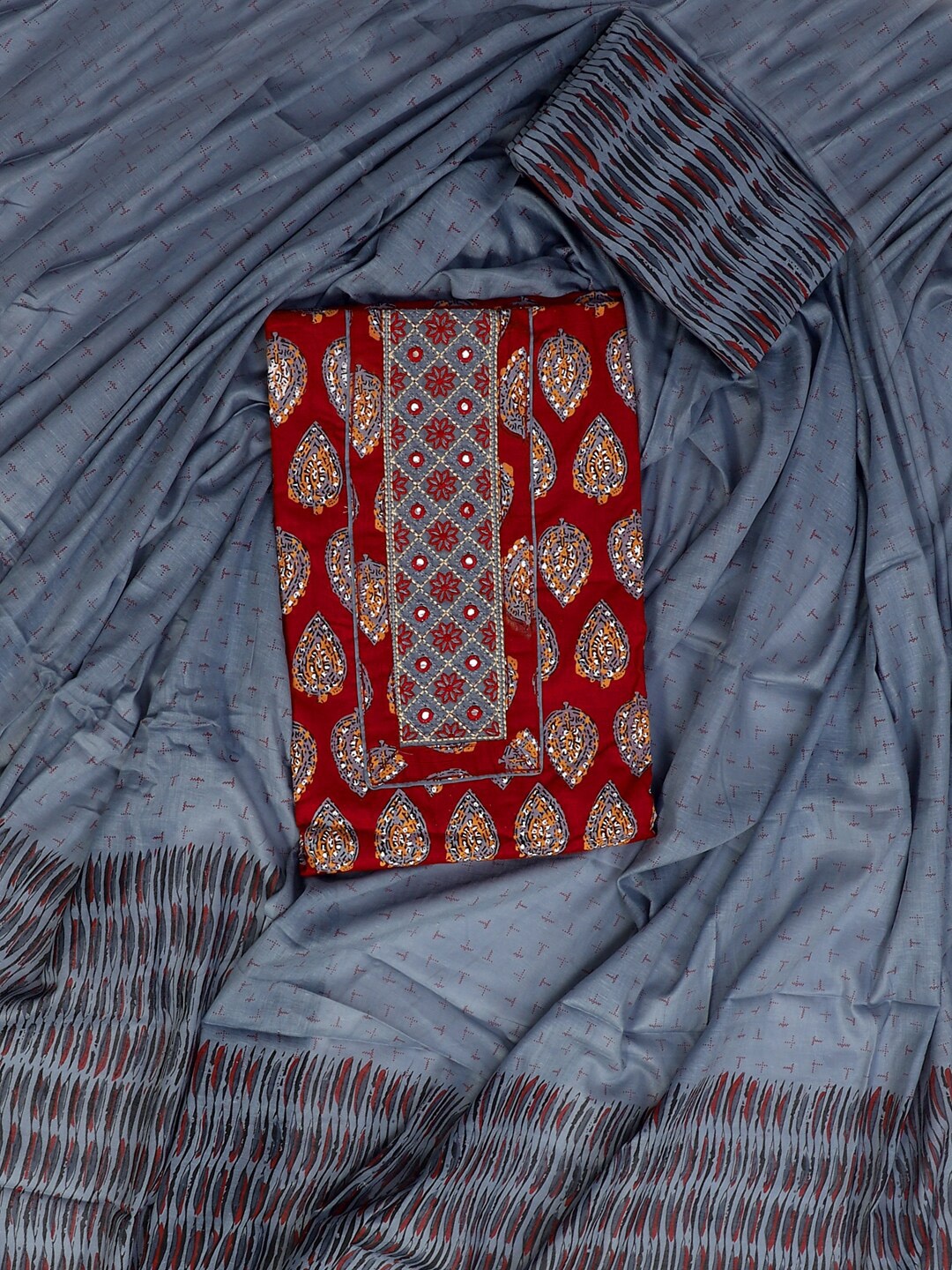 

SALWAR STUDIO Printed Pure Cotton Unstitched Dress Material, Red