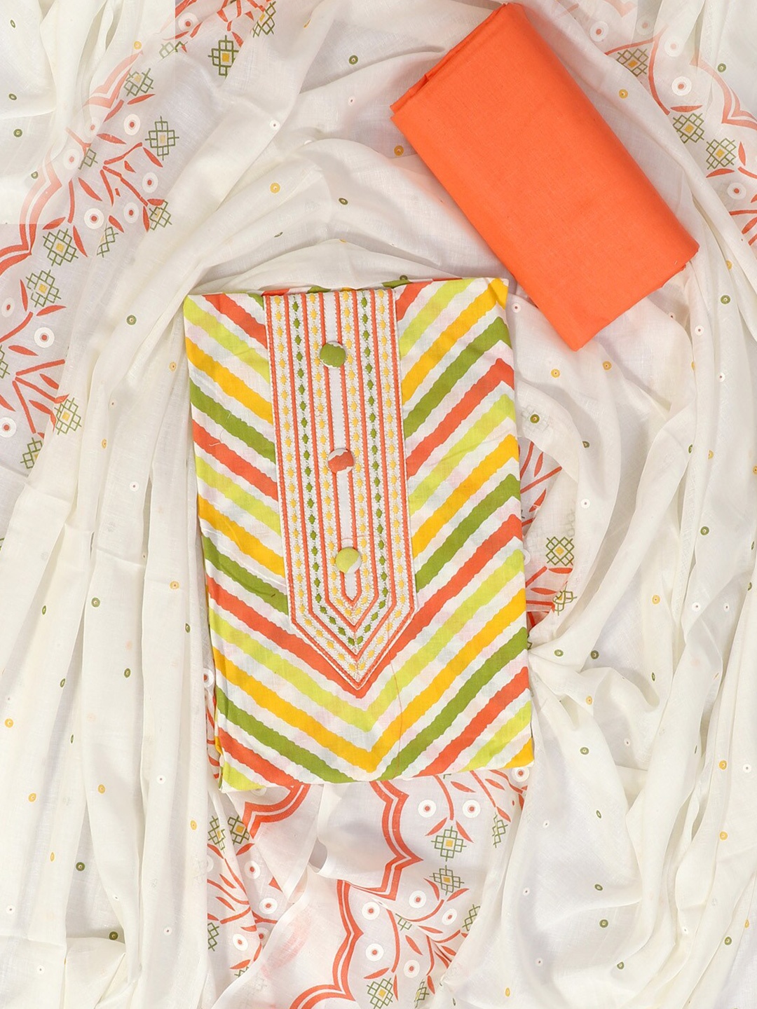 

SALWAR STUDIO Printed Pure Cotton Unstitched Dress Material, White