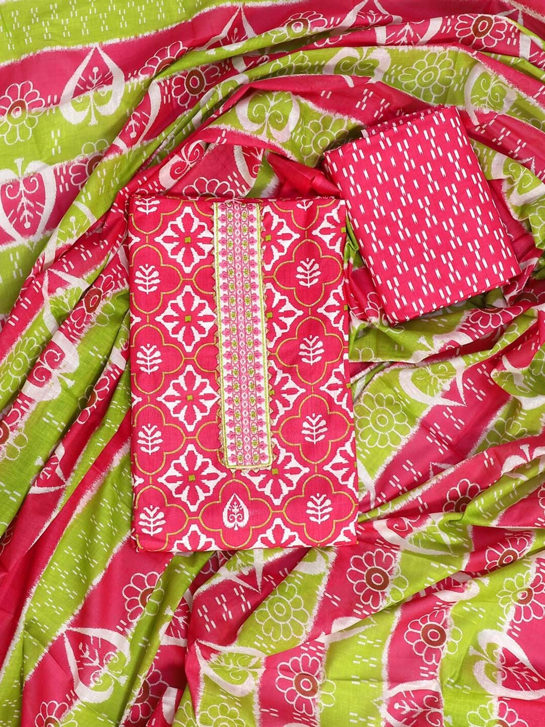 

SALWAR STUDIO Printed Pure Cotton Unstitched Dress Material, Pink