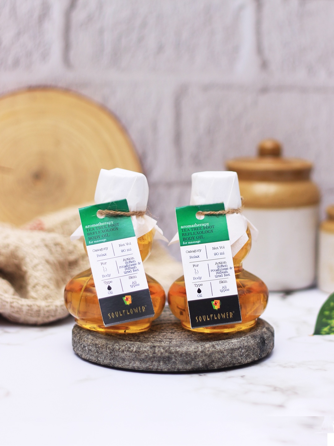 

Soulflower Unisex Pack of 2 Tea Tree Foot Reflexology Sustainable Aroma Massage Oil, Gold