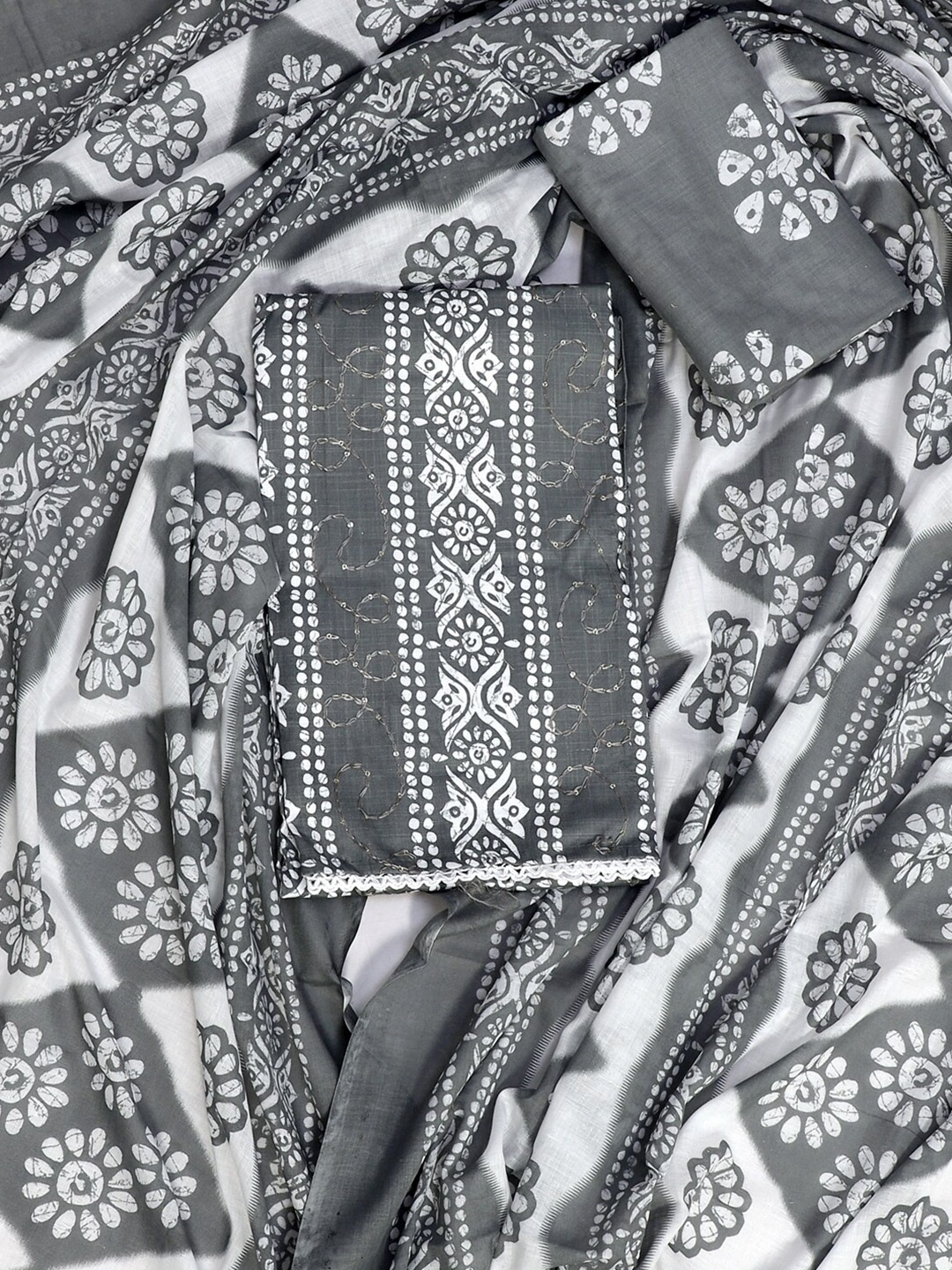 

SALWAR STUDIO Embellished Pure Cotton Unstitched Dress Material, Grey