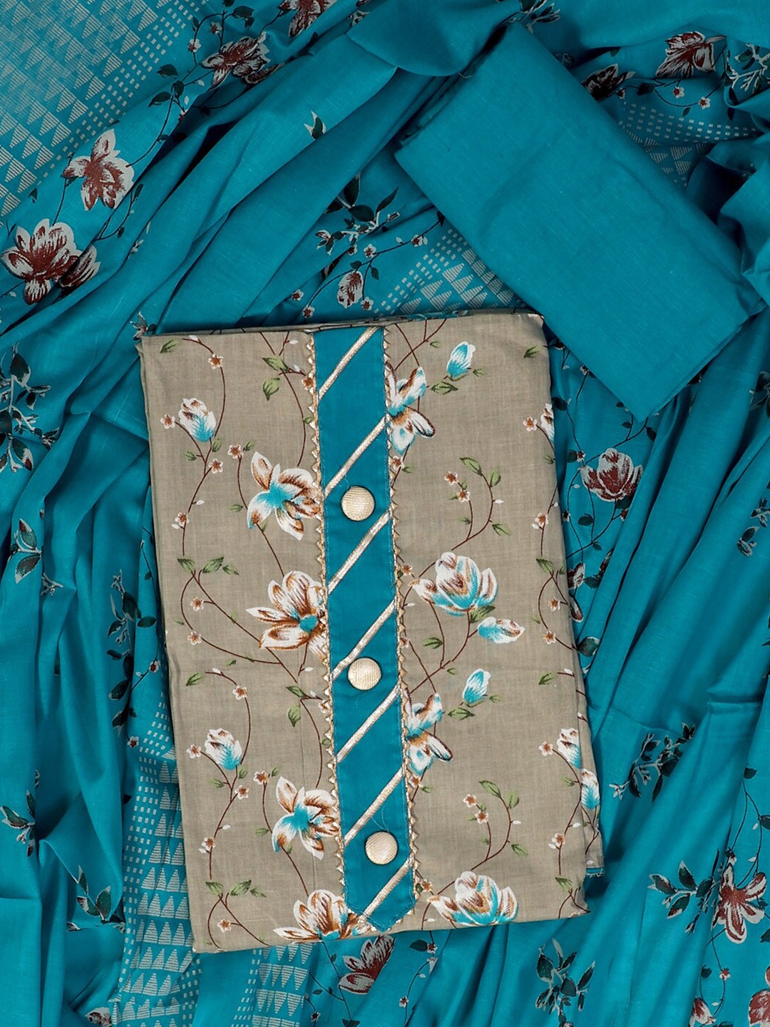 

SALWAR STUDIO Printed Pure Cotton Unstitched Dress Material, Grey