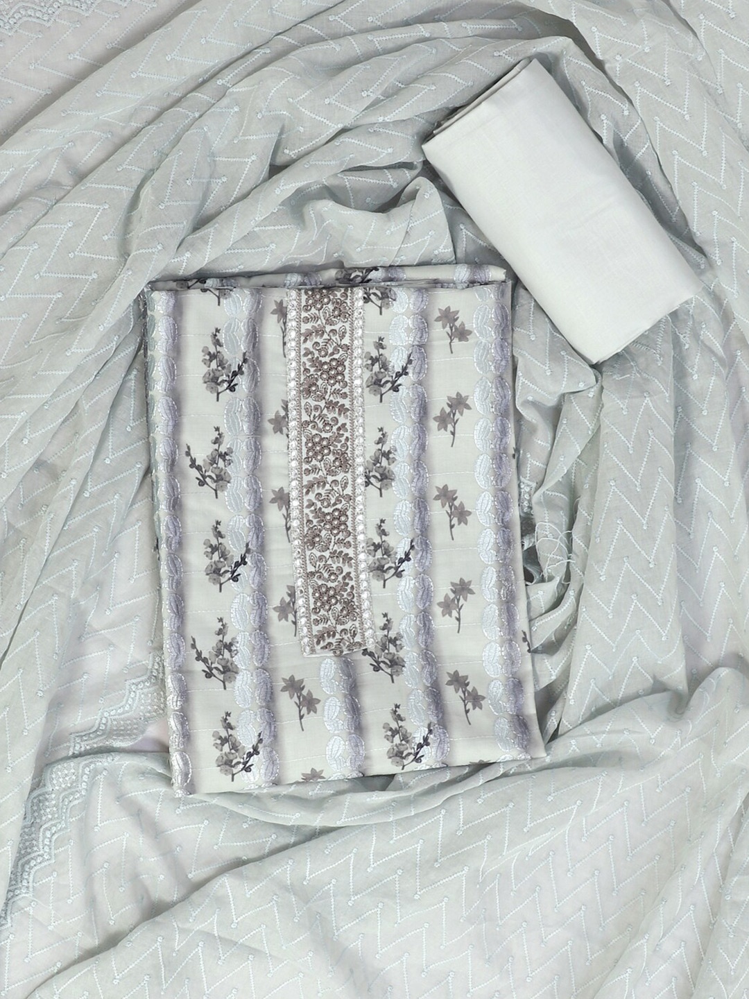 

SALWAR STUDIO Printed Pure Cotton Unstitched Dress Material, Grey