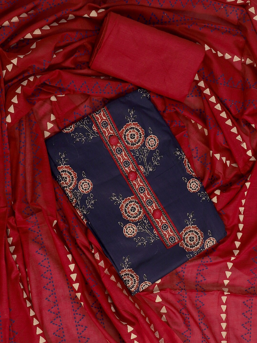 

SALWAR STUDIO Printed Pure Cotton Unstitched Dress Material, Navy blue